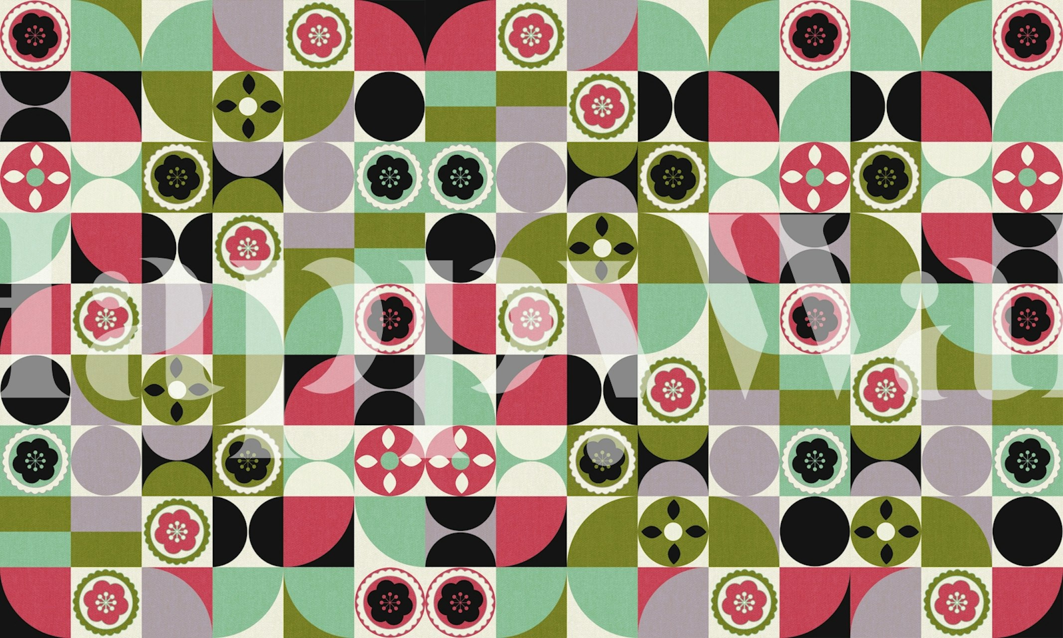 Ταπετσαρία 70s Floral Bauhaus εκτεθειμένη σε ένα δωμάτιο