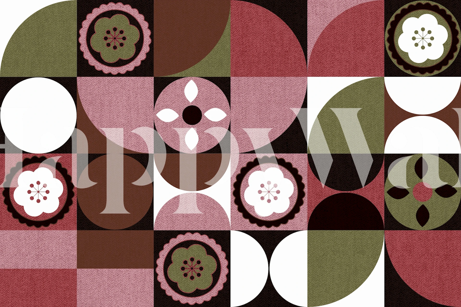 Scandi Floral Bauhaus Geometry wallpaper in a room