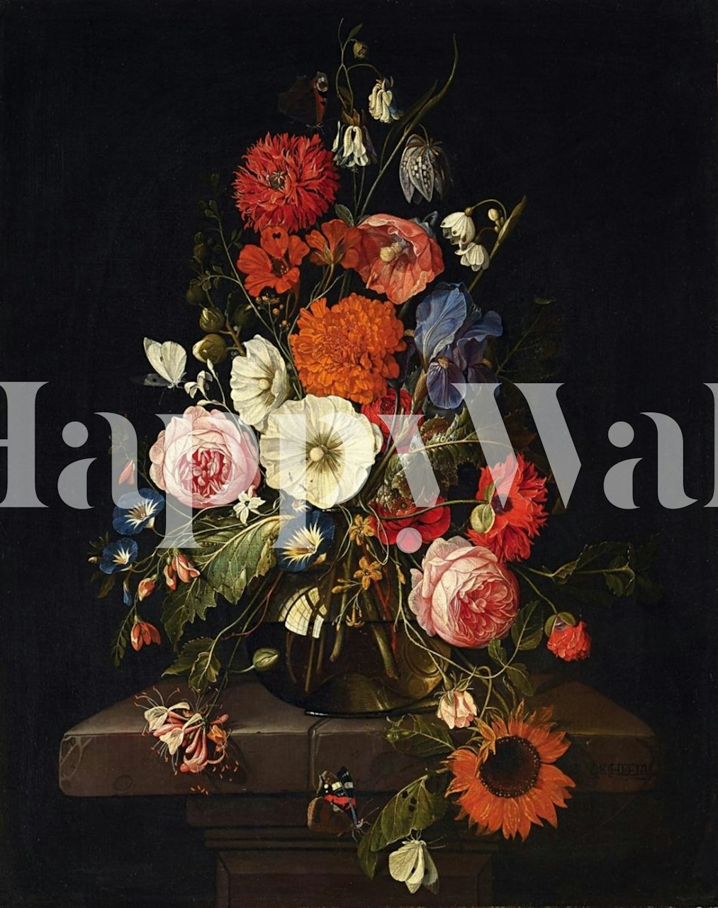 Vibrant vintage flowers wallpaper in a room