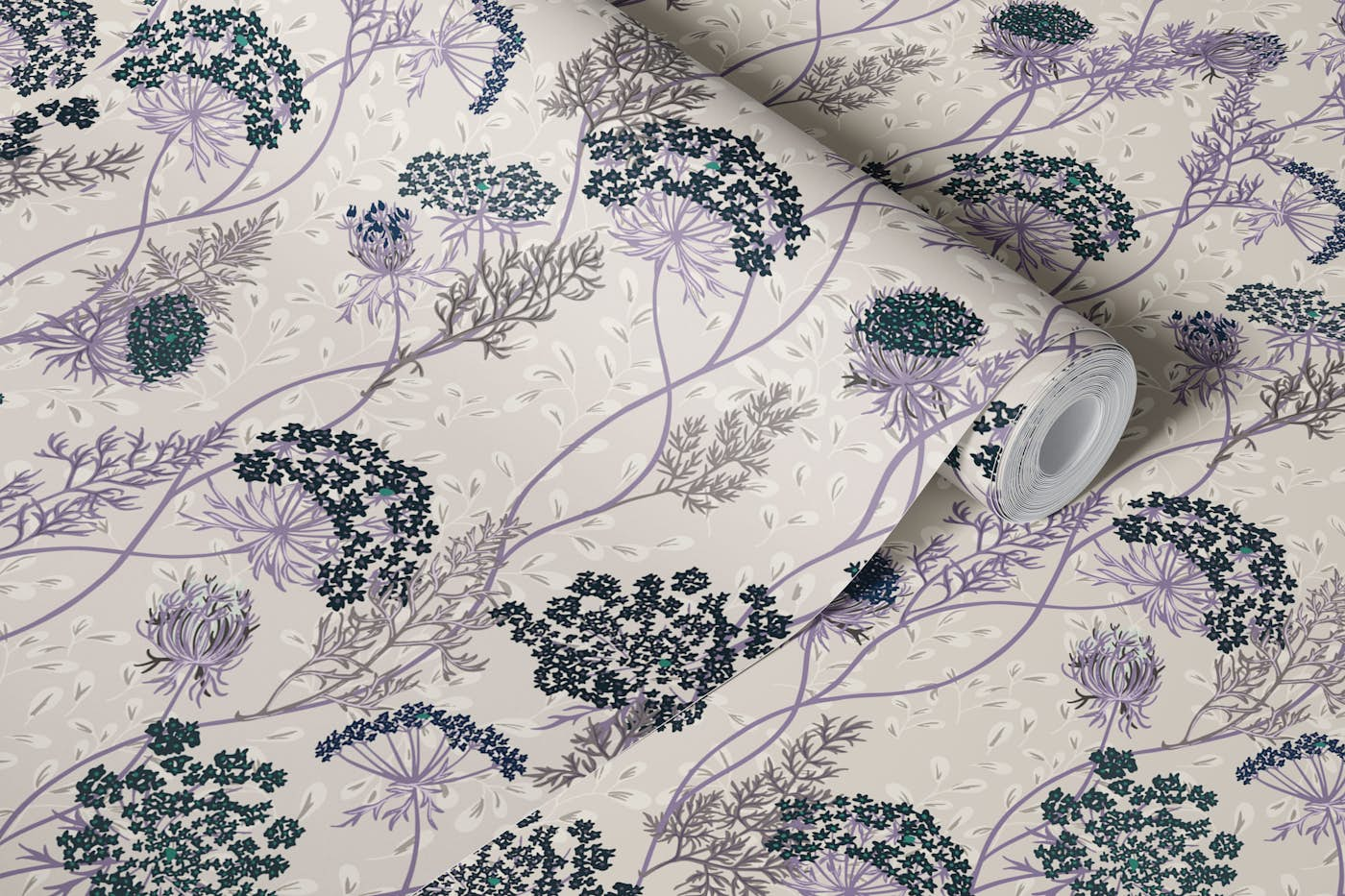 Wildflower meadow Queen Anne's lace cream wallpaper roll