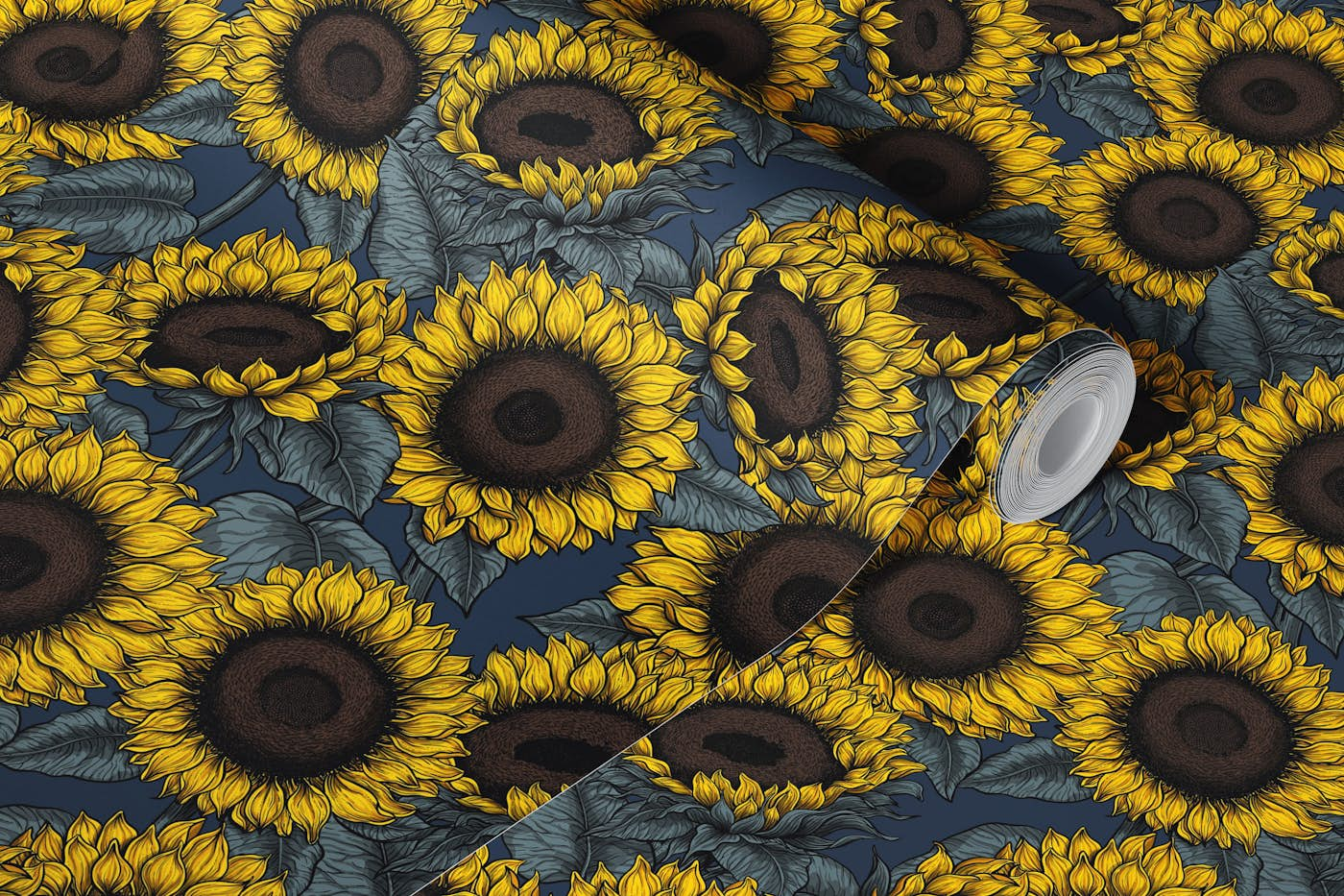 Sunflower field, yellow and gray wallpaper roll