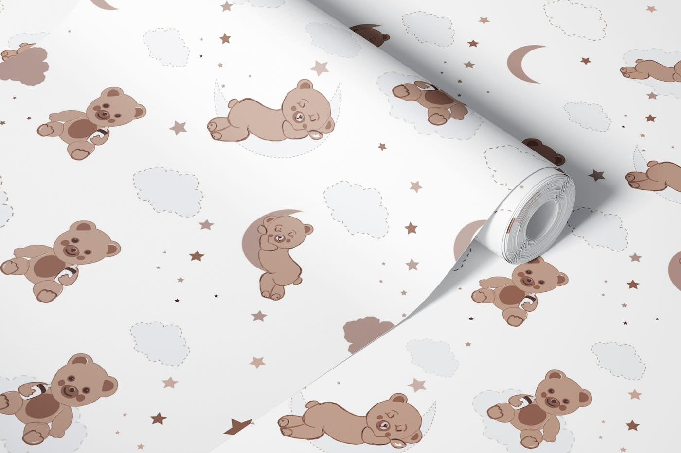 Teddy bear neutral brown colored pattern wallpaper roll