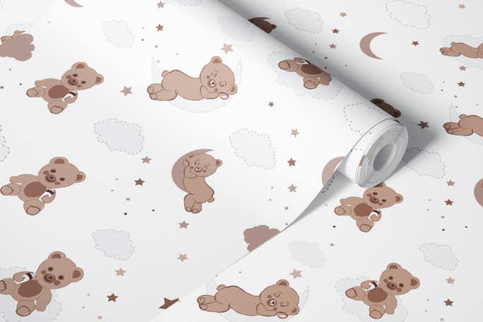 Teddy bear neutral brown colored patternwallpaper roll