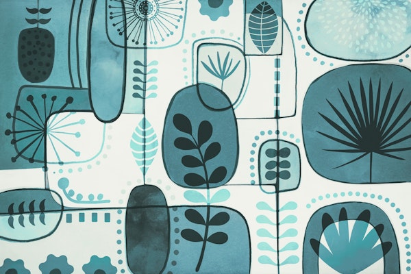 Abstract Botanical Collage Teal