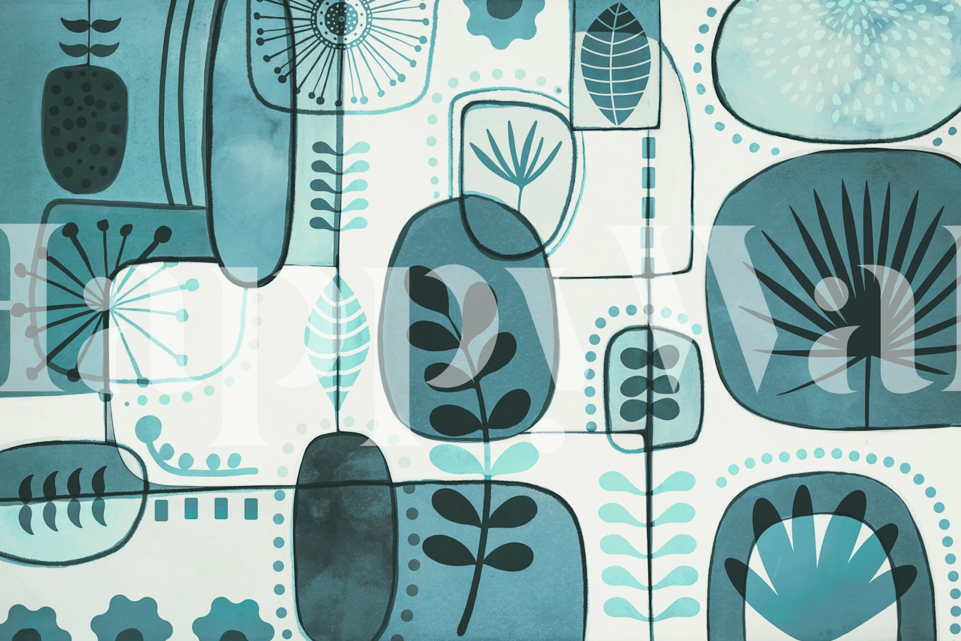 Teal abstract botanical shapes and designs wallpaper