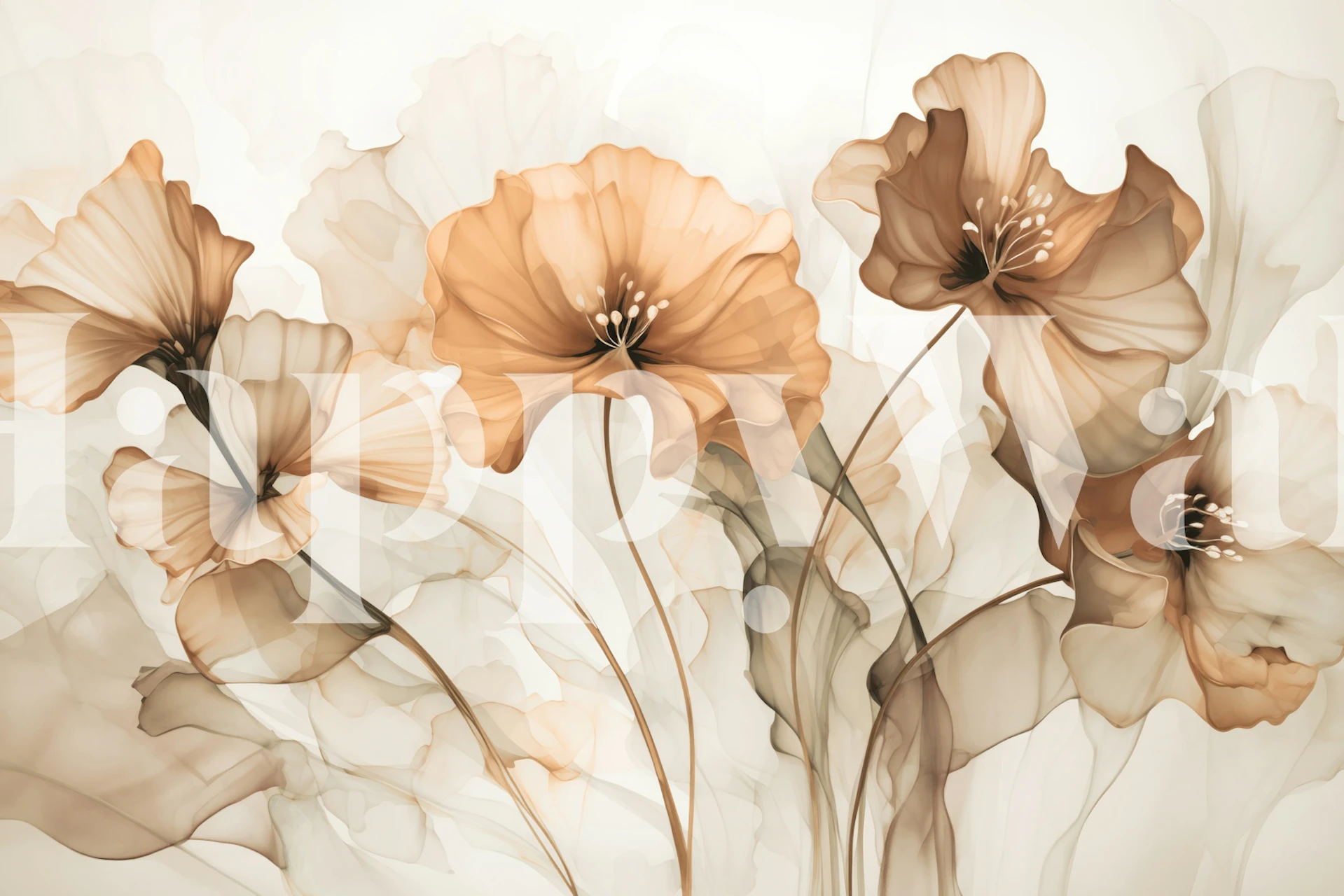 Ethereal Flower Fantasies Brown tapetti huoneessa