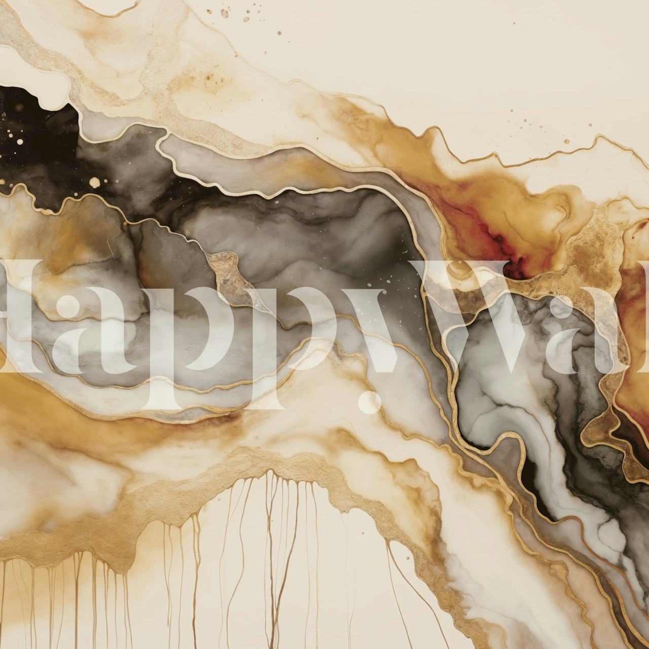 Abstract watercolor wallpaper featuring earth tones in black, gold, and brown