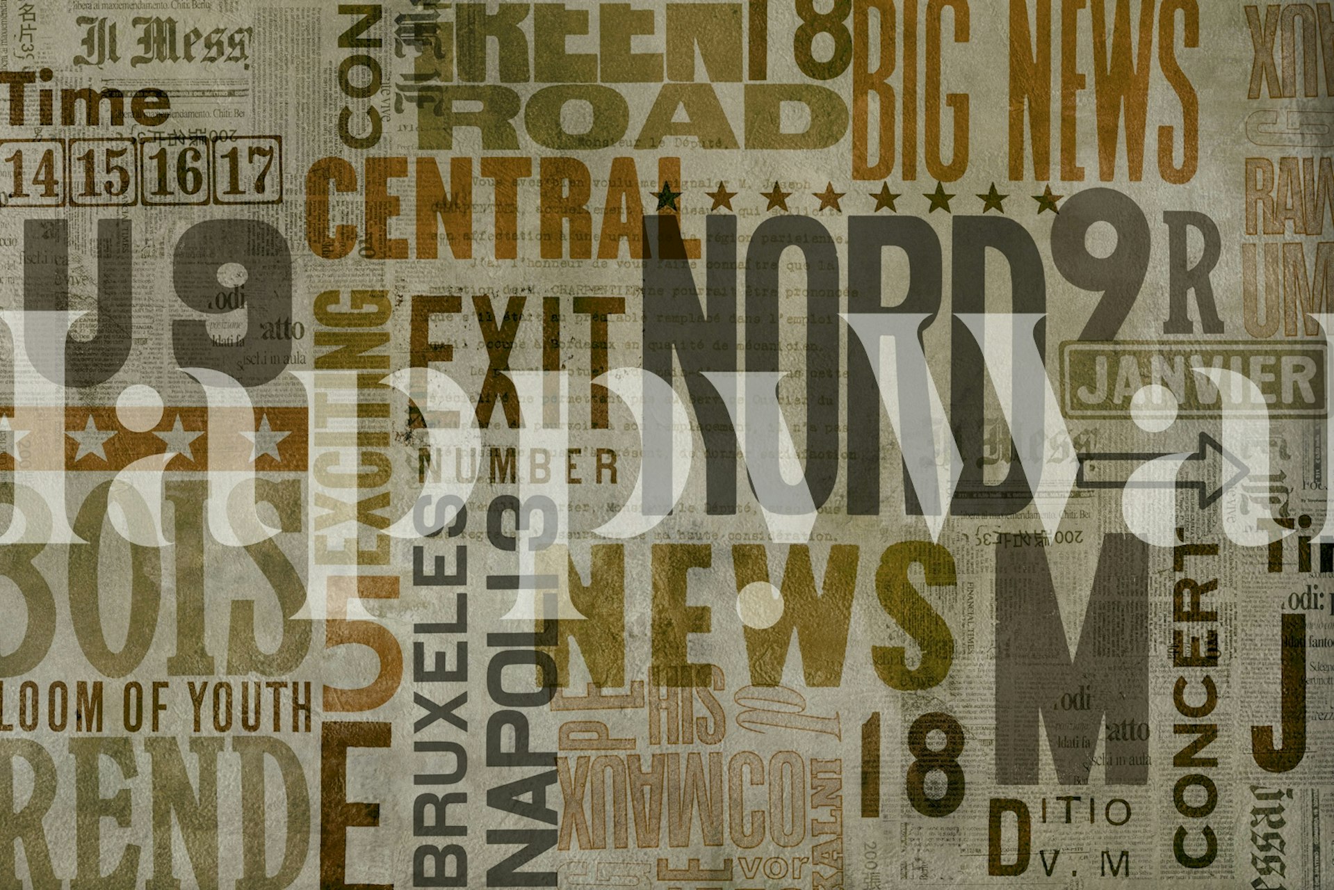 Diseño de papel tapiz Urban Street Art Typo Brown en una habitación