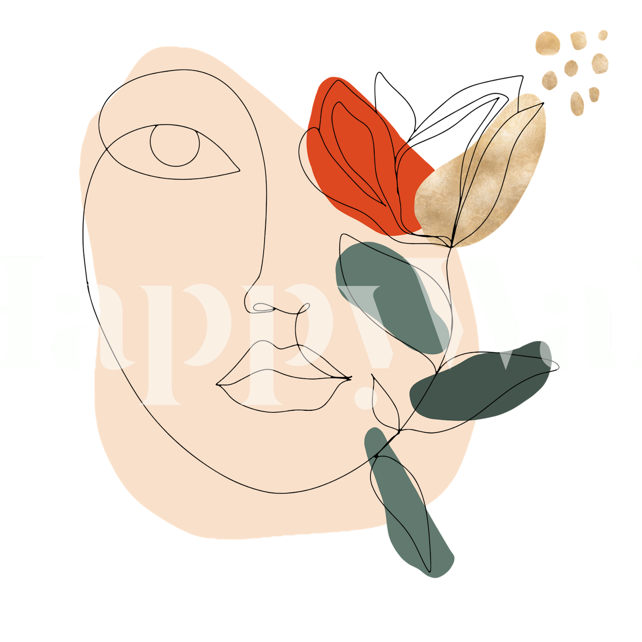 Abstract floral line art in muted tones wallpaper