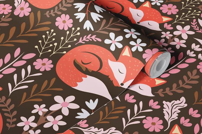 Foxes and Floral, Sleepy Fox Sweet Dreamswallpaper roll