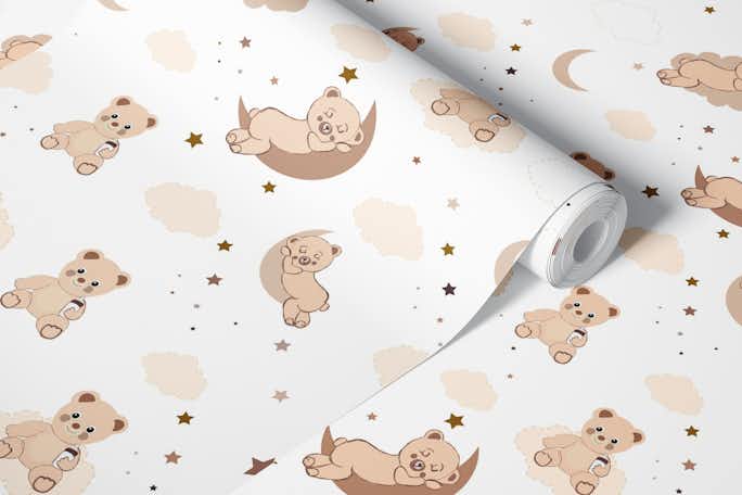 Cute teddy bear patternwallpaper roll