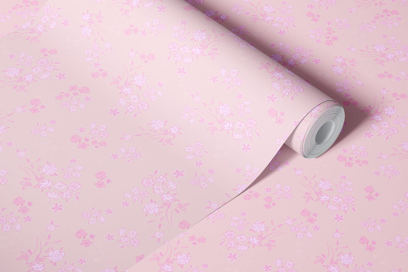 Pink ditsy pattern with pink pattern wallpaper roll