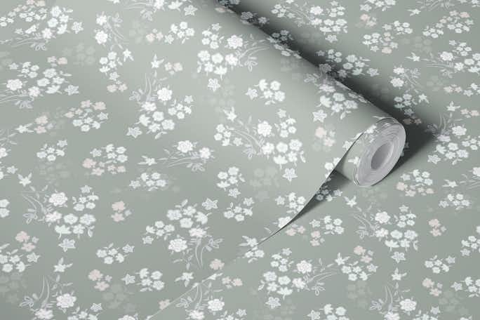 White ditsy pattern with green patternwallpaper roll