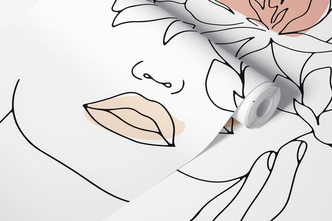 Line Art Woman With Flowers 1 wallpaper roll