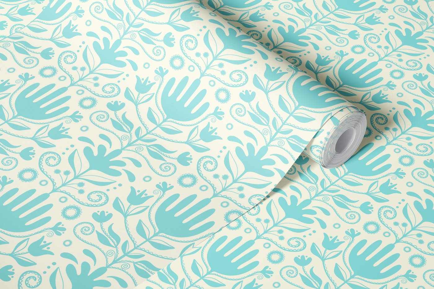 Nordic florals blue wallpaper roll