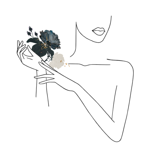 Line Art Womann With Flowers