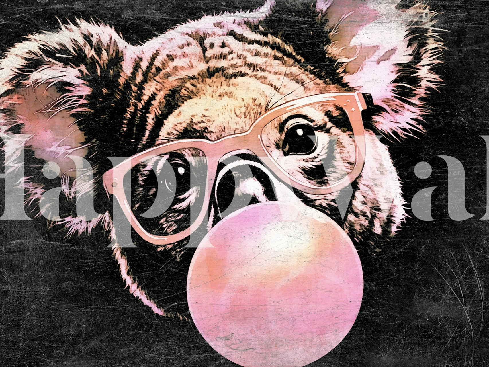 Wallpaper featuring a bear blowing bubble gum