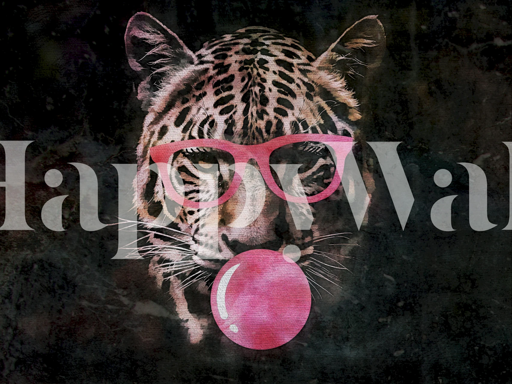 Tiger with pink glasses blowing bubblegum on dark background wallpaper
