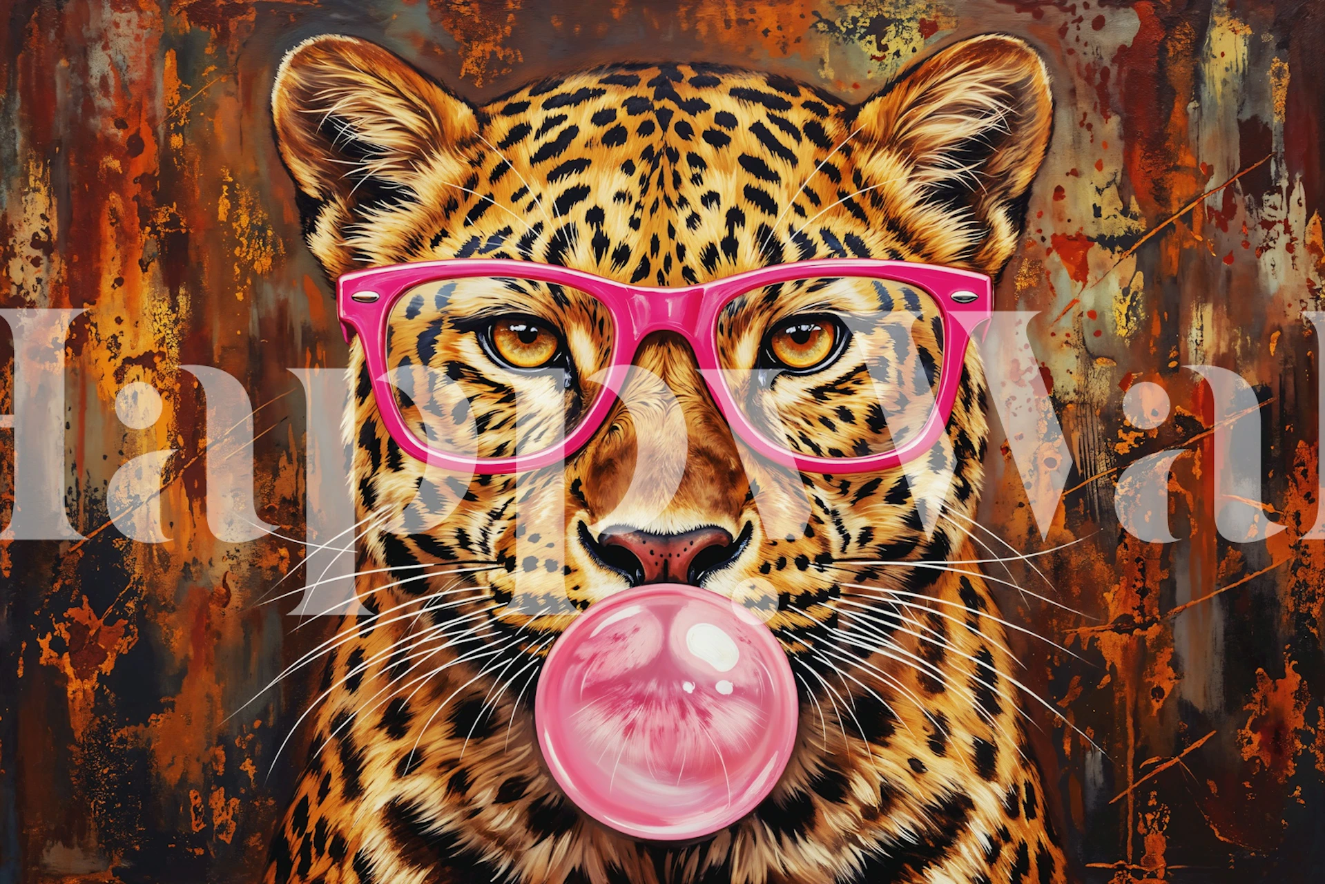 Tiger with pink glasses blowing bubblegum on dark background wallpaper
