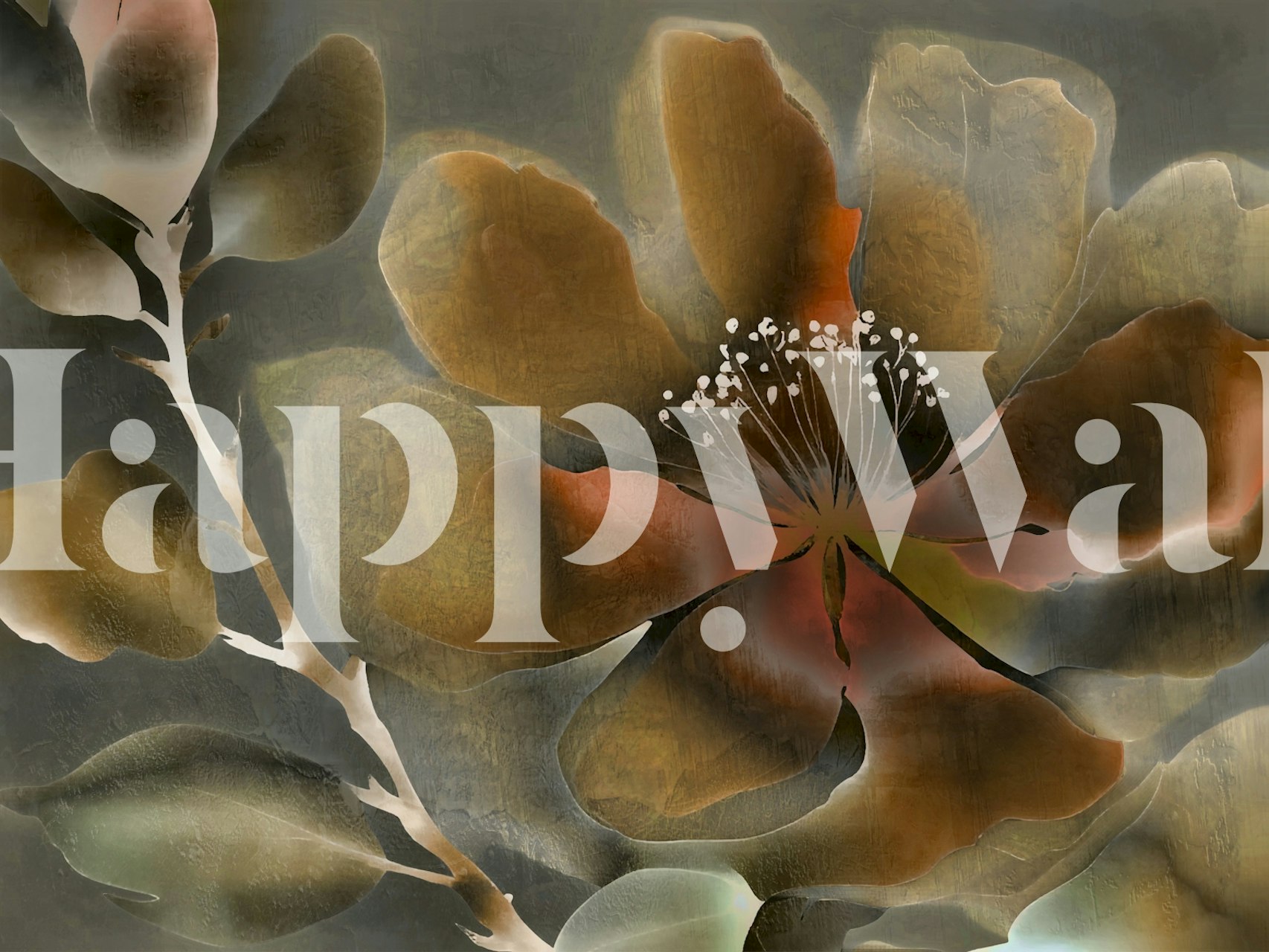 Fotomural arte floral cambiante de inspiración asiática con tonos neutros