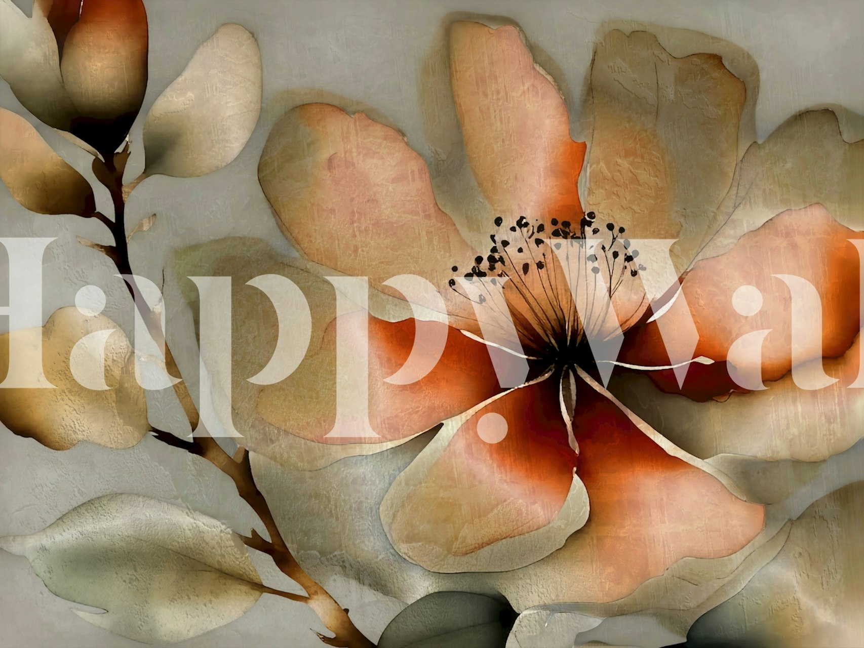 Ταπετσαρία Asian Moody Floral Art σε ένα δωμάτιο