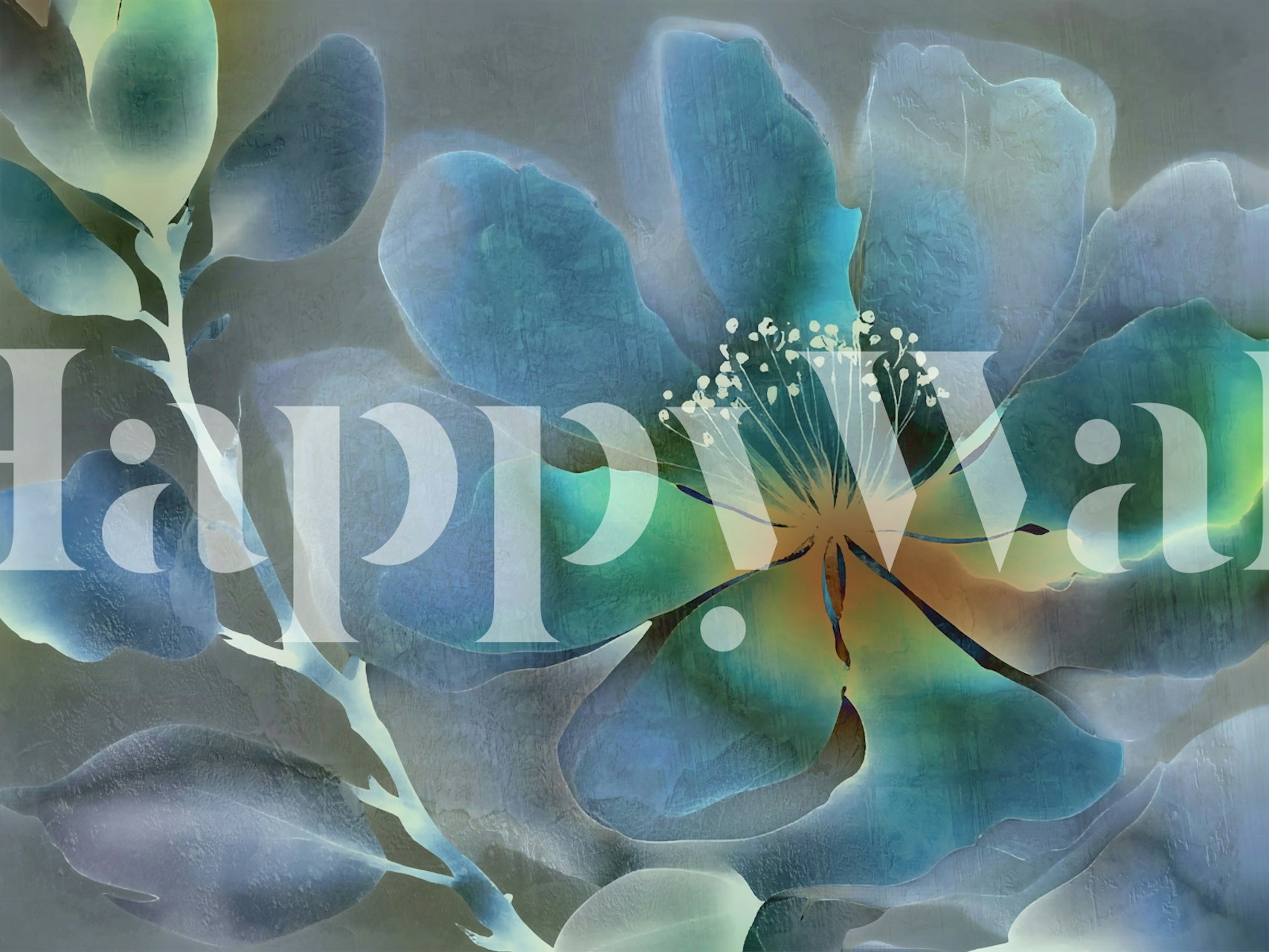 Op Azië geïnspireerde wabi-sabi bloemenmuurschildering met elegante bloemen met een rustige en natuurlijke uitstraling