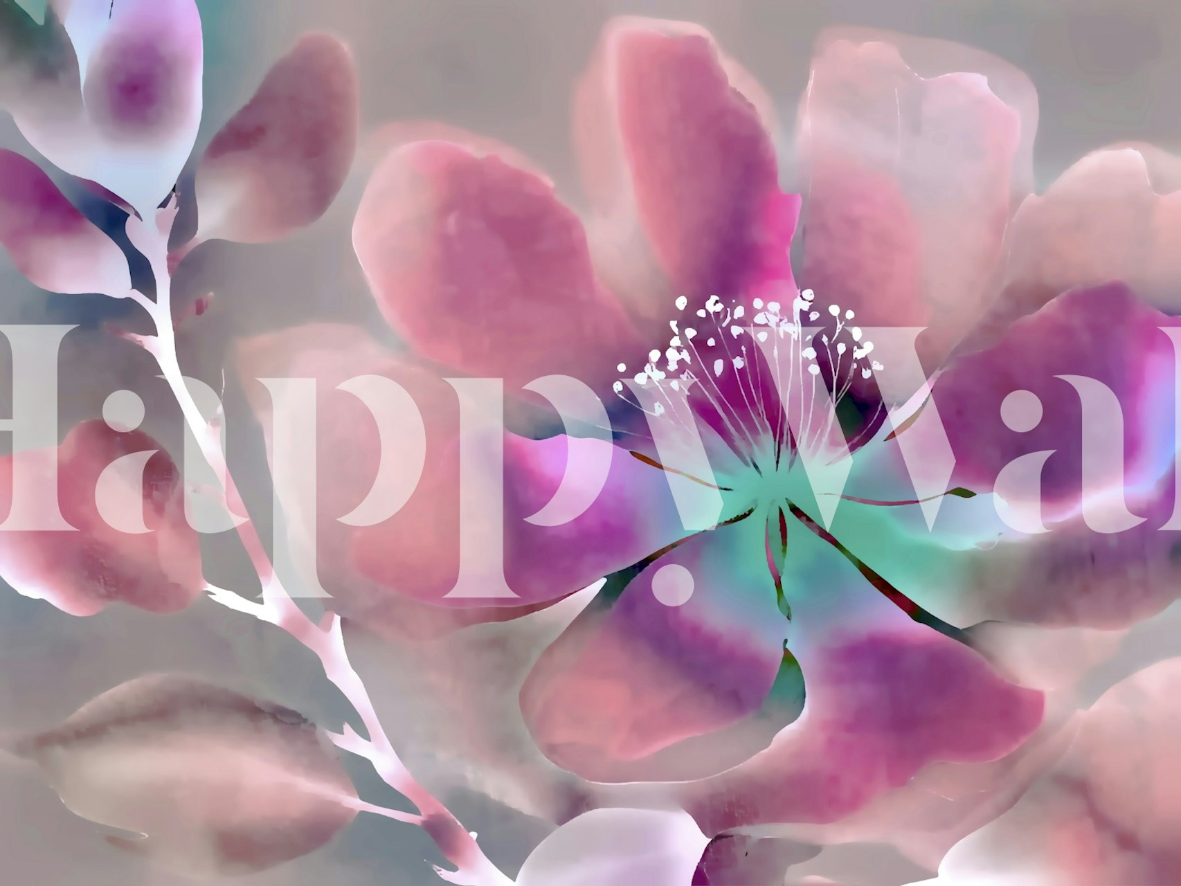 Grande Wabi Sabi Floral Art papel de parede em um quarto