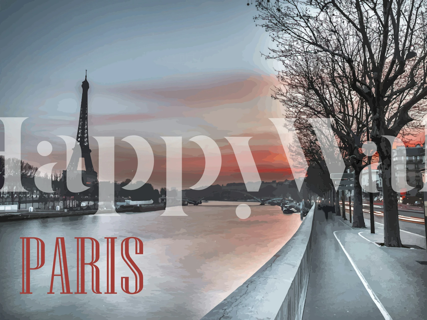 Seine and Eiffel Tower silhouette wallpaper in a room