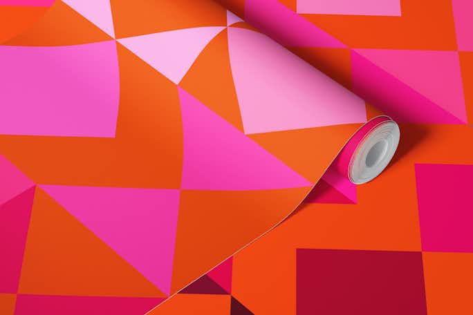 Retro Triangles And Squares Orange Pinkwallpaper roll