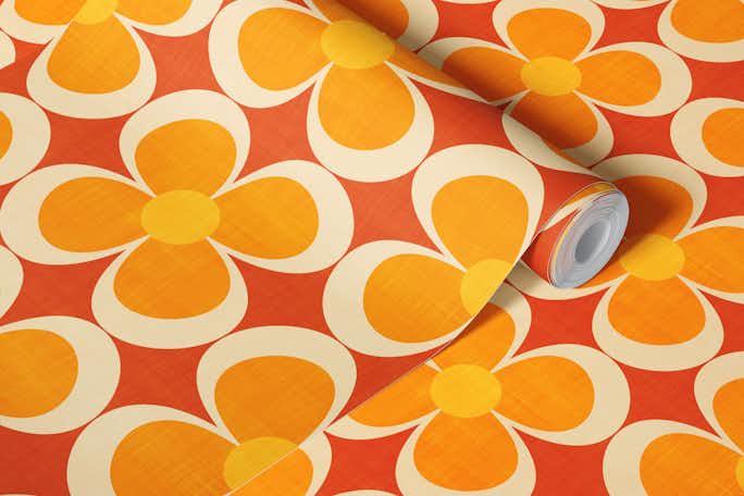 Groovy Geometric Floral Orange Red Smallwallpaper roll