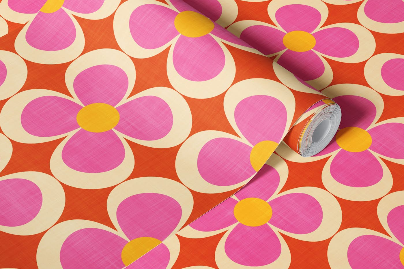 Groovy Geometric Floral Pink Orange Red Small wallpaper roll