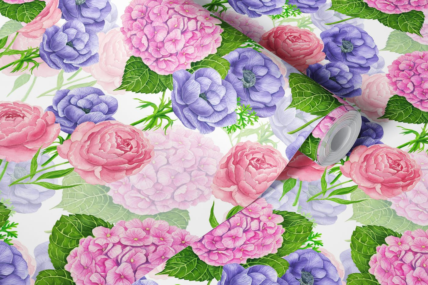 Watercolor floral pattern wallpaper roll