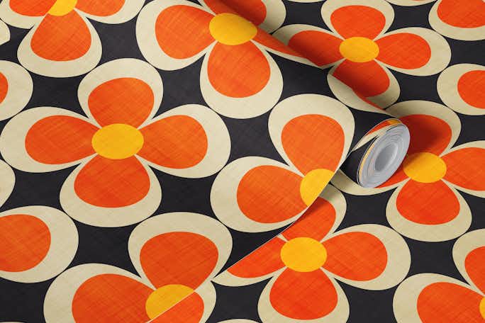 Groovy Geometric Floral Orange Brown Smallwallpaper roll