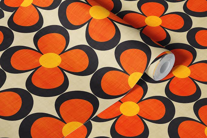 Groovy Geo Floral Orange Brown Beige Smallwallpaper roll
