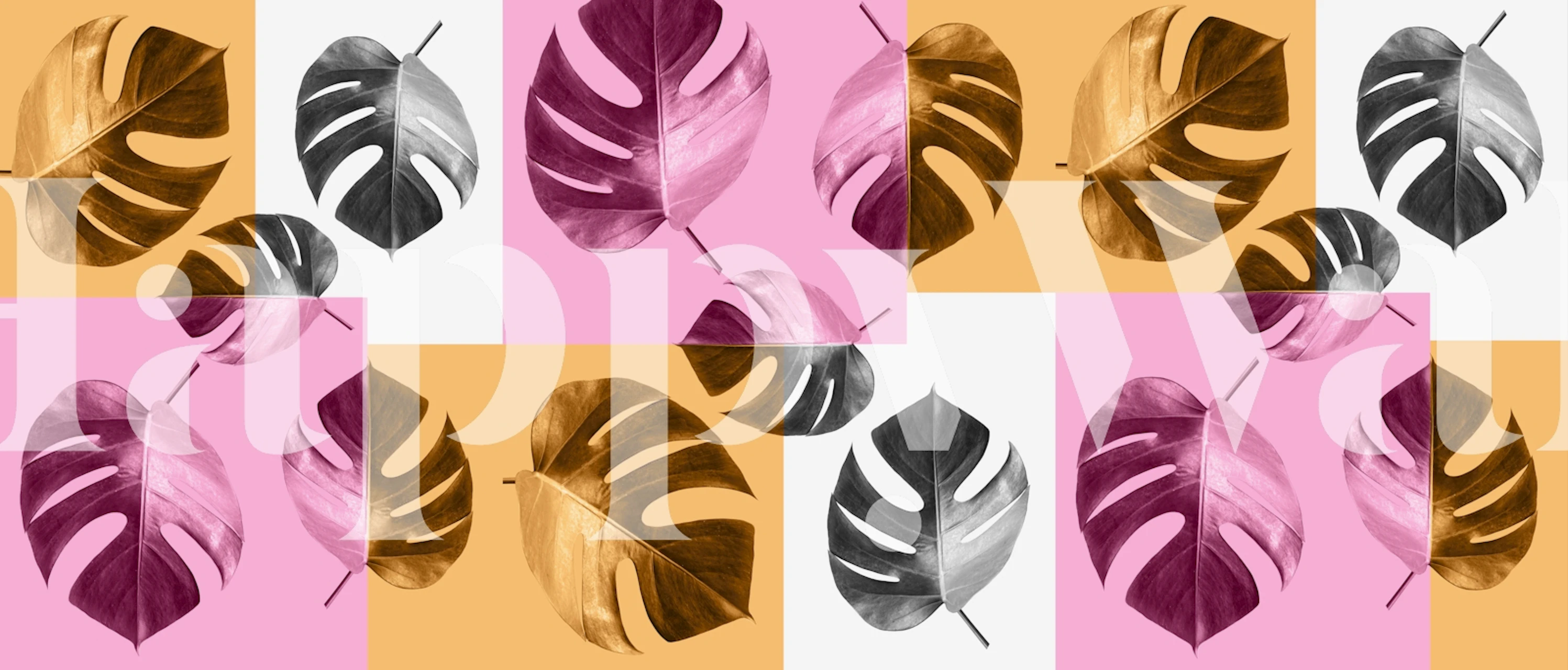 Tropical leaves composition wallpaper in a room