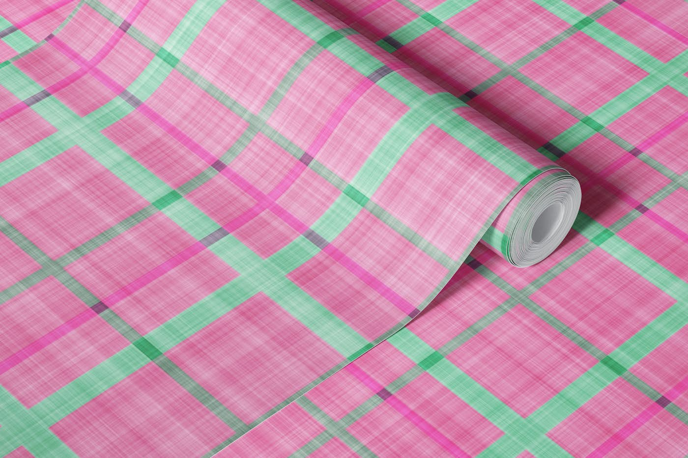 Pink Teal Gingham Check Pattern wallpaper roll