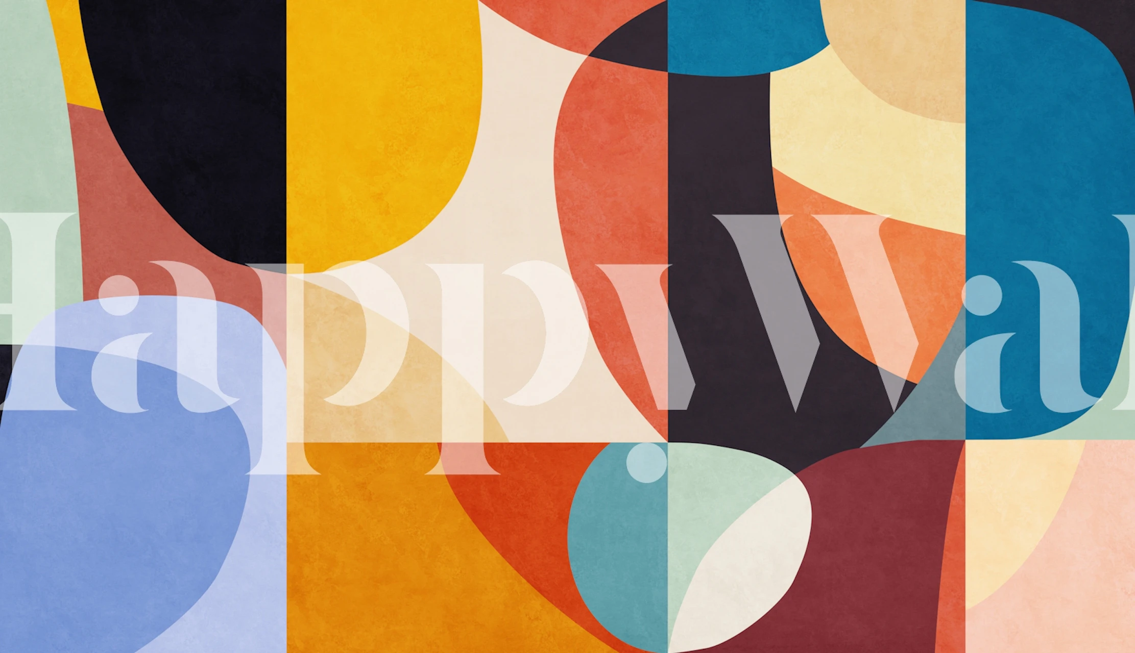 Abstract rounded shapes wall mural in warm color palette for contemporary interior design