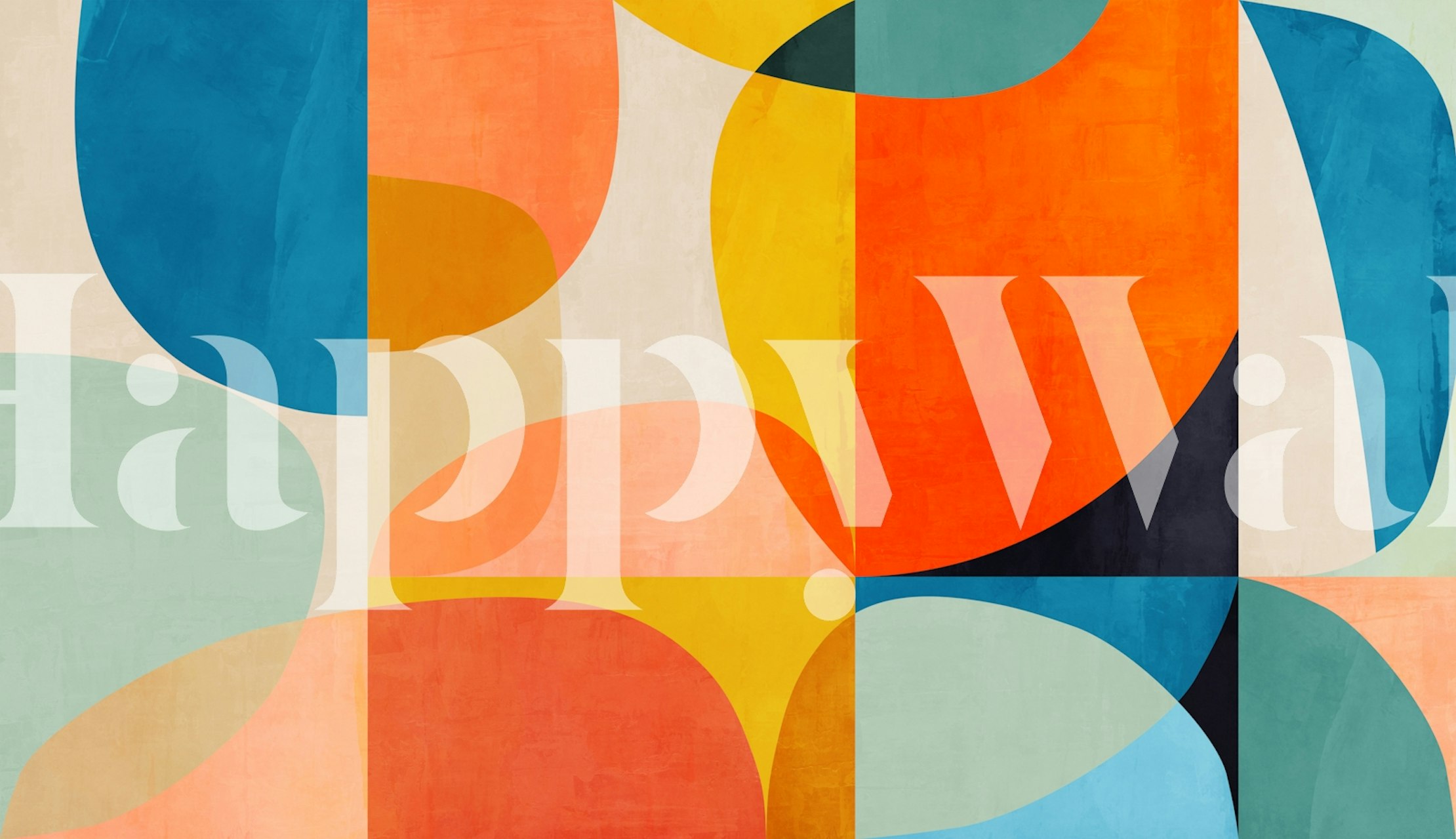 Colorful abstract geometric shapes in orange, teal, and soft pastels wallpaper