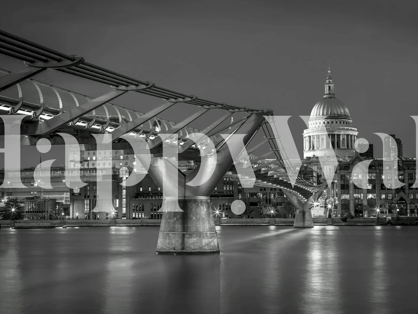 Black and white silhouette of Millennium Bridge and St Paul's Cathedral wallpaper