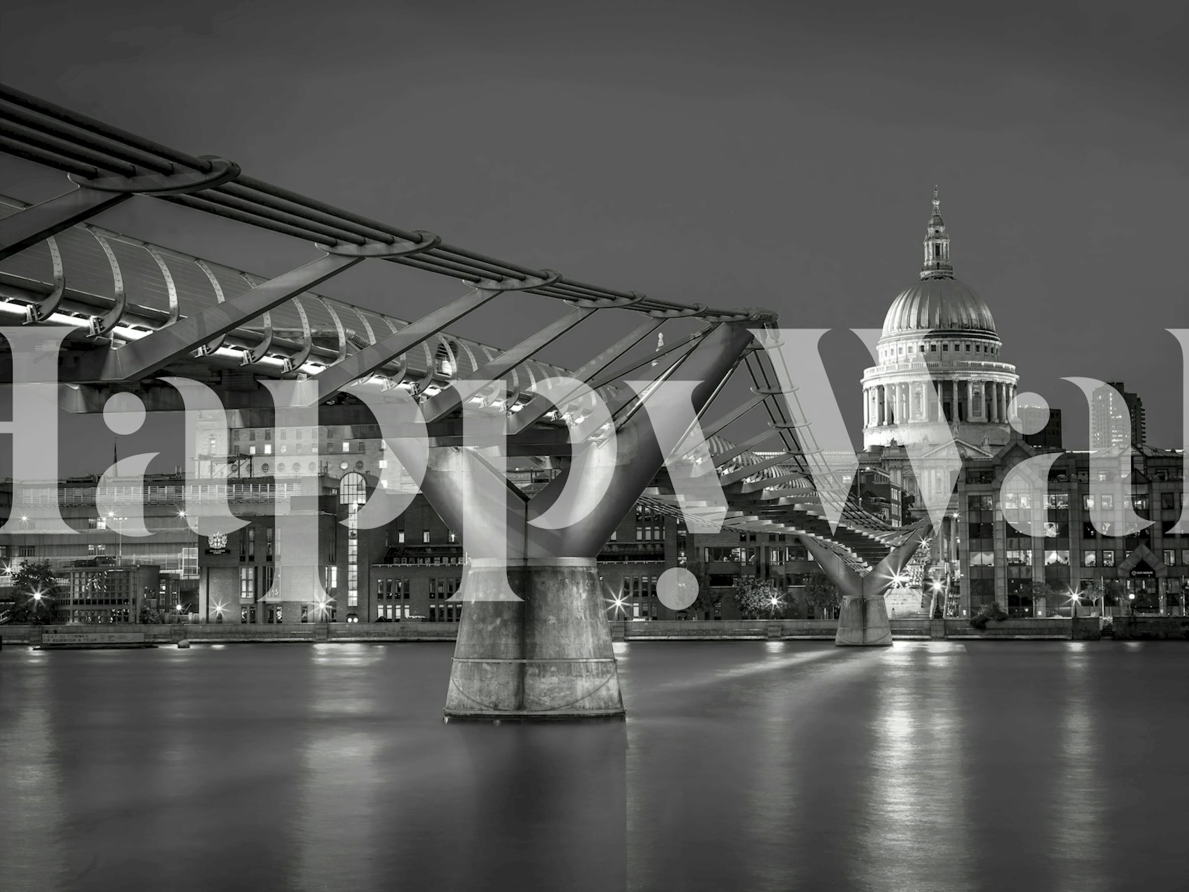 Black and white silhouette of Millennium Bridge and St Paul's Cathedral wallpaper