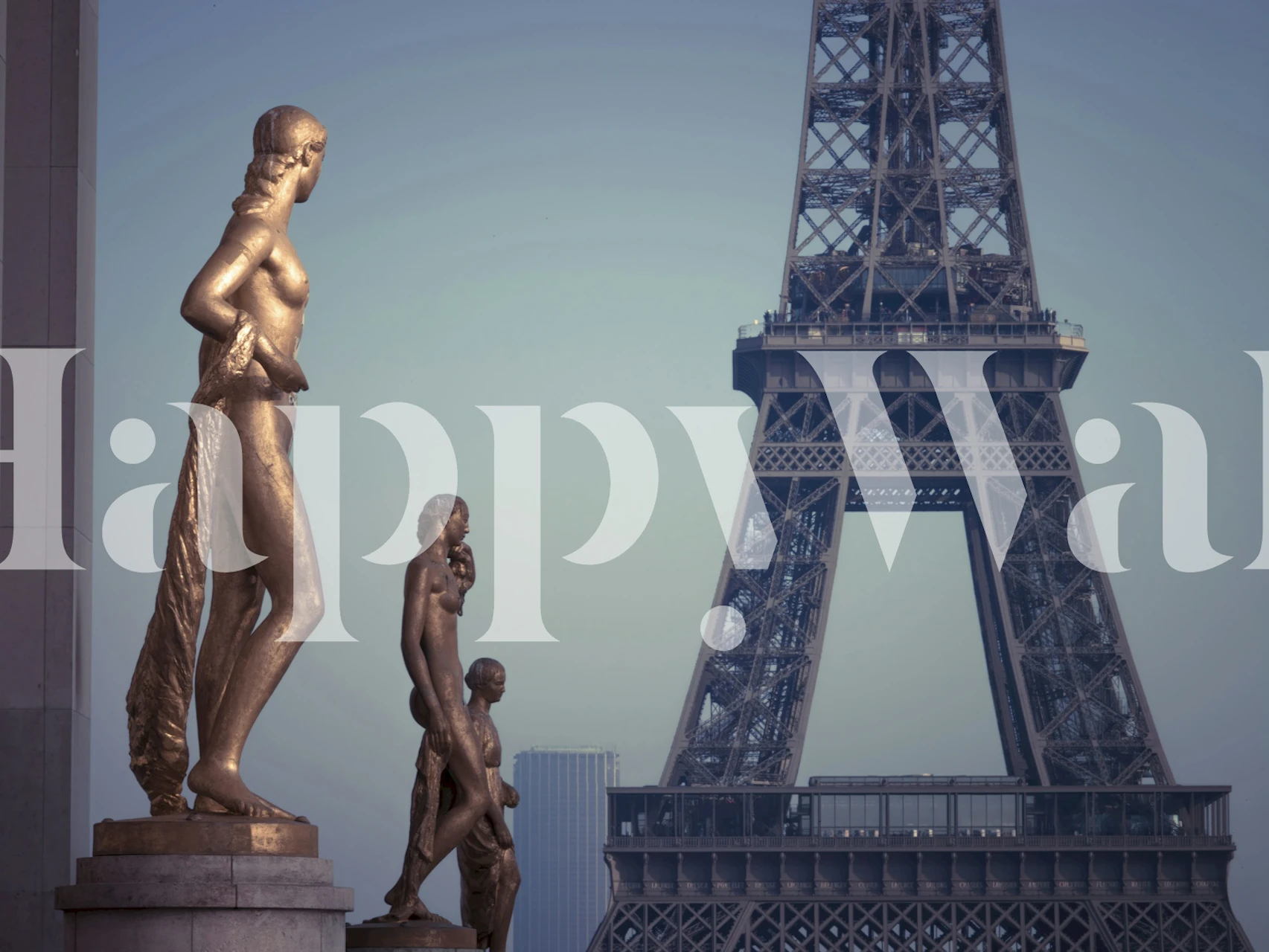Eiffel Tower and statues in a vintage style wall mural
