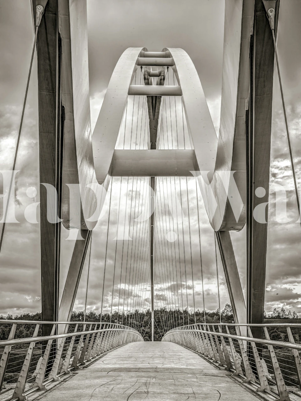 Black and white image of a modern bridge wallpaper