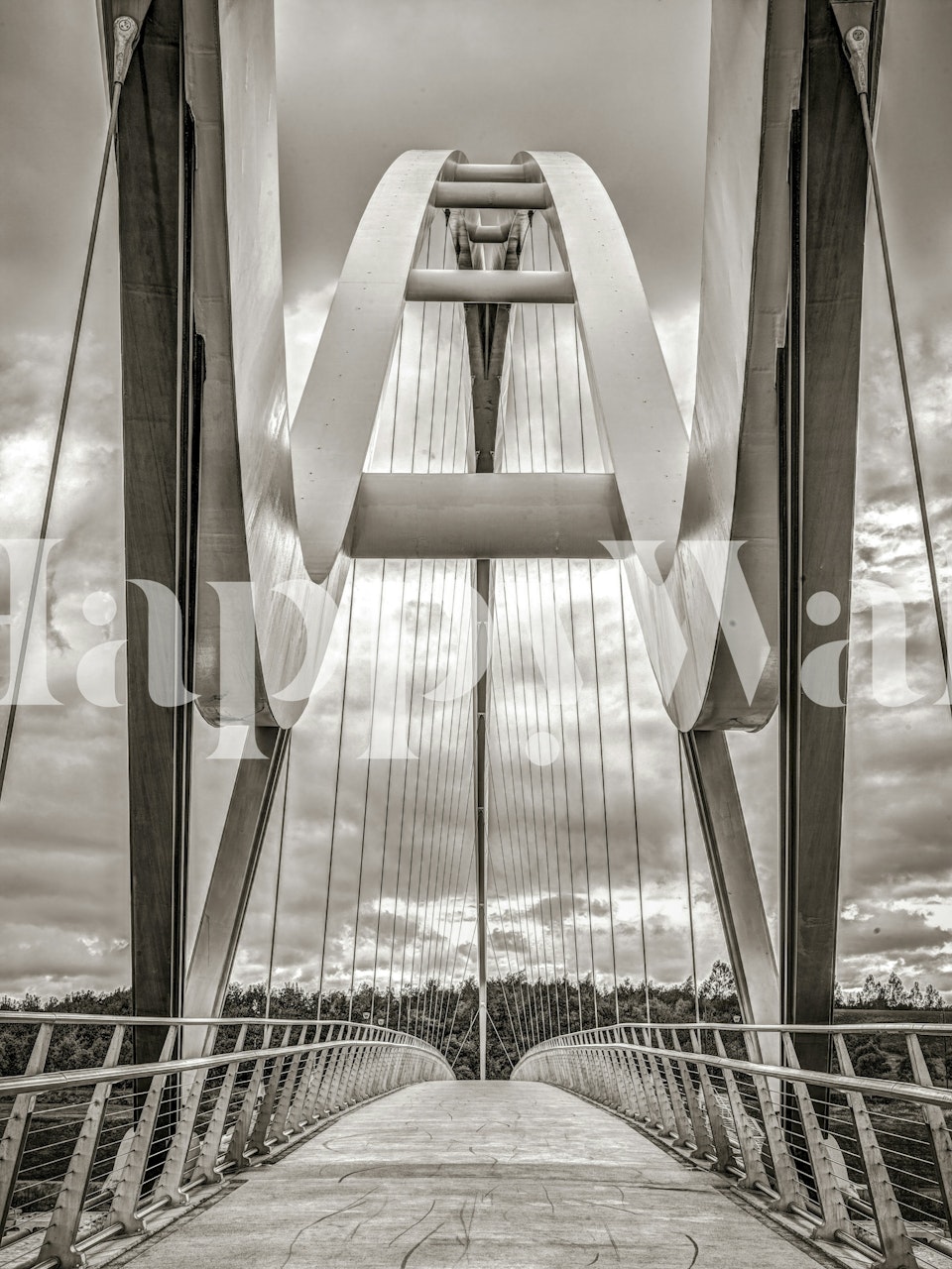 Black and white image of a modern bridge wallpaper