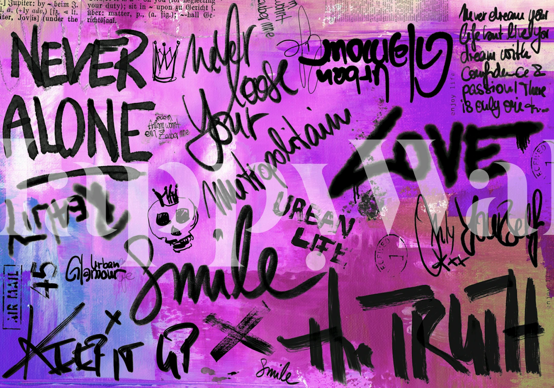 Pink Urban Street Typography wallpaper in a room