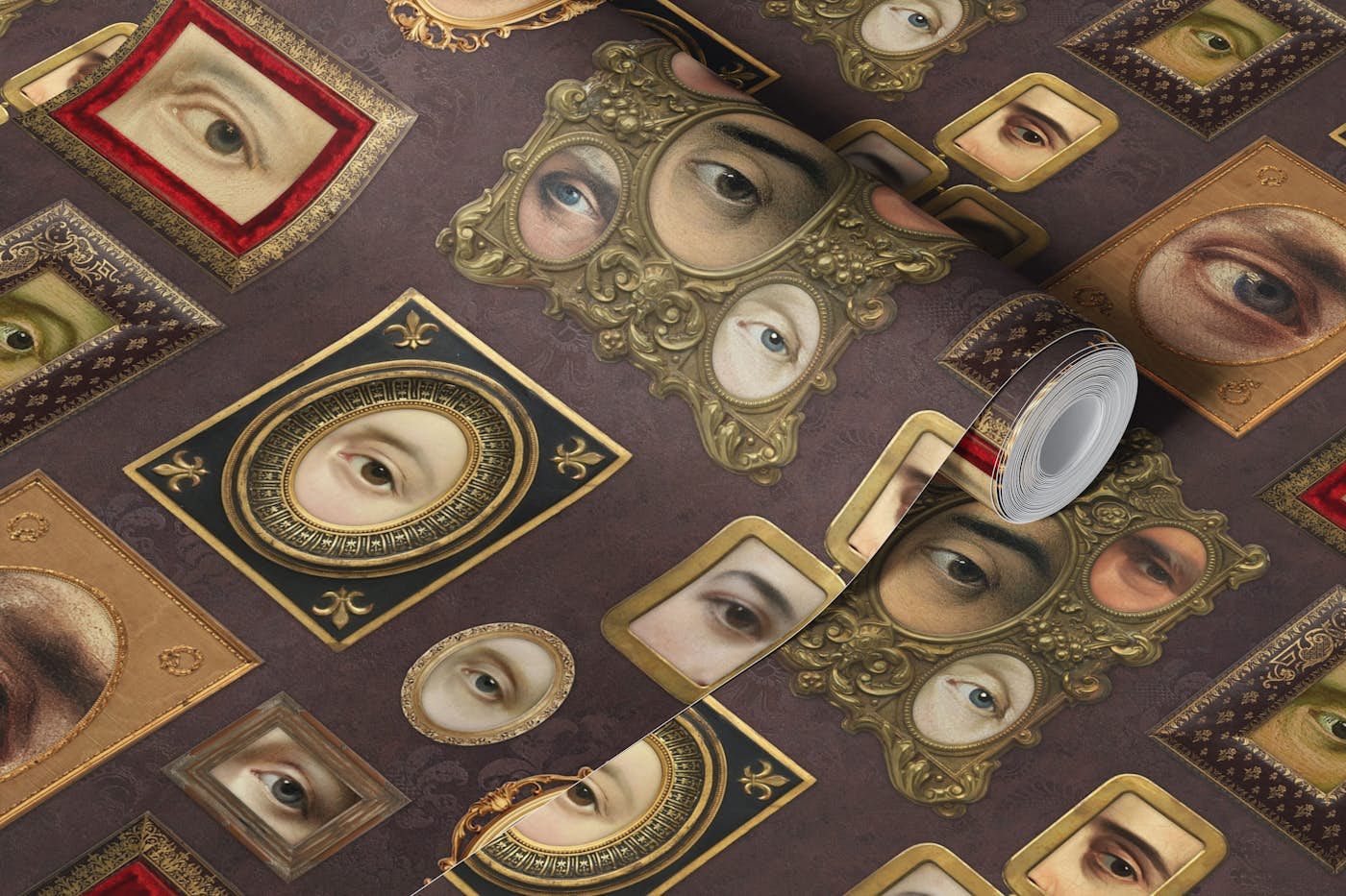 Single Eyes Victorian Portraits brown wallpaper roll