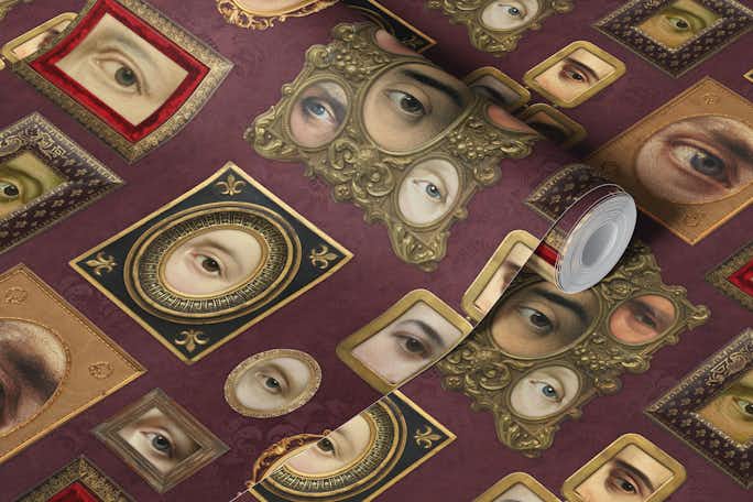 Single Eyes Victorian Portraits burgundy redwallpaper roll