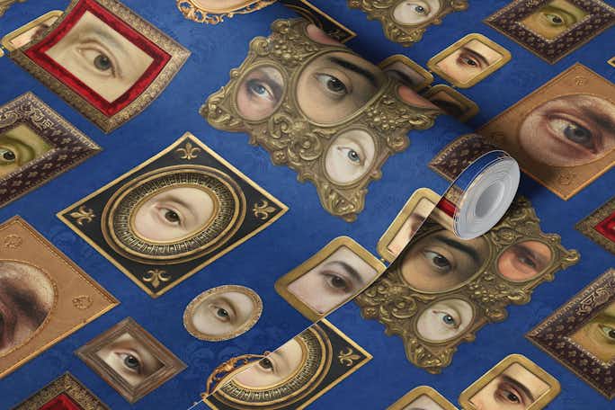 Single Eyes Victorian Portraits cobalt bluewallpaper roll