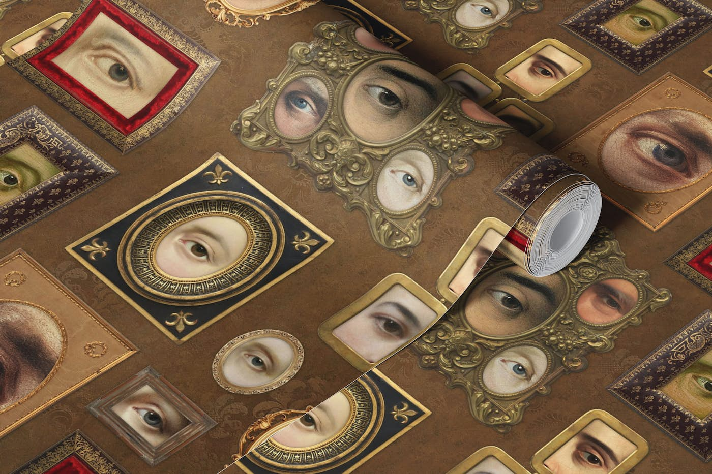 Single Eyes Victorian Portraits Rust wallpaper roll