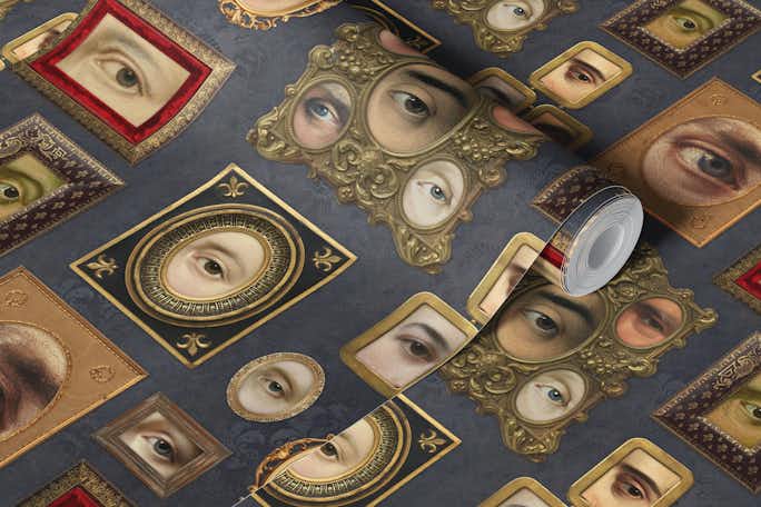 Single Eyes Victorian Portraits mauve greywallpaper roll