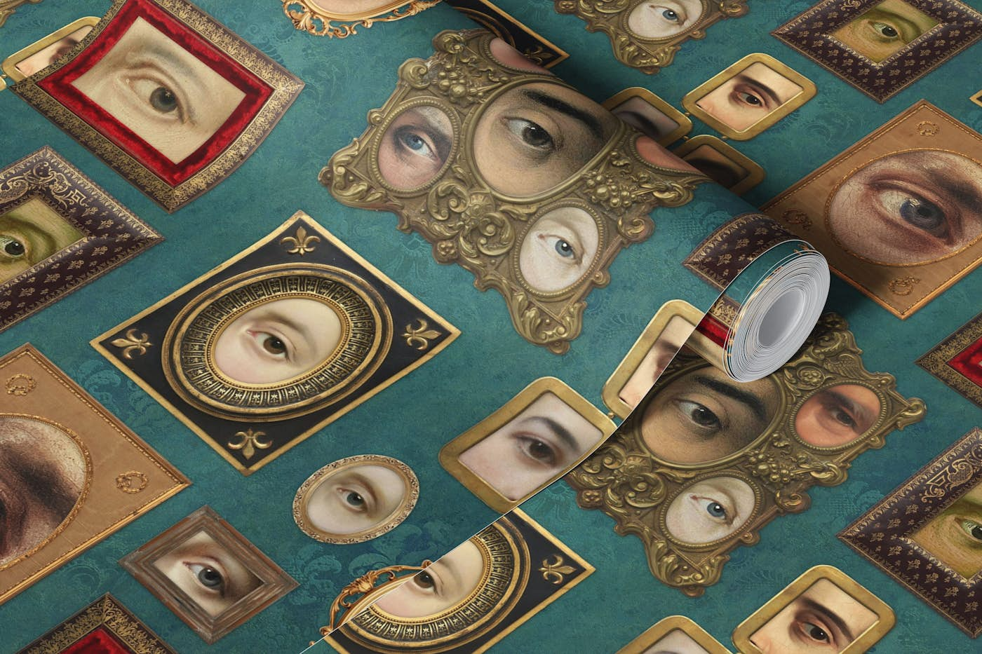 Single Eyes Victorian Portraits viridian wallpaper roll